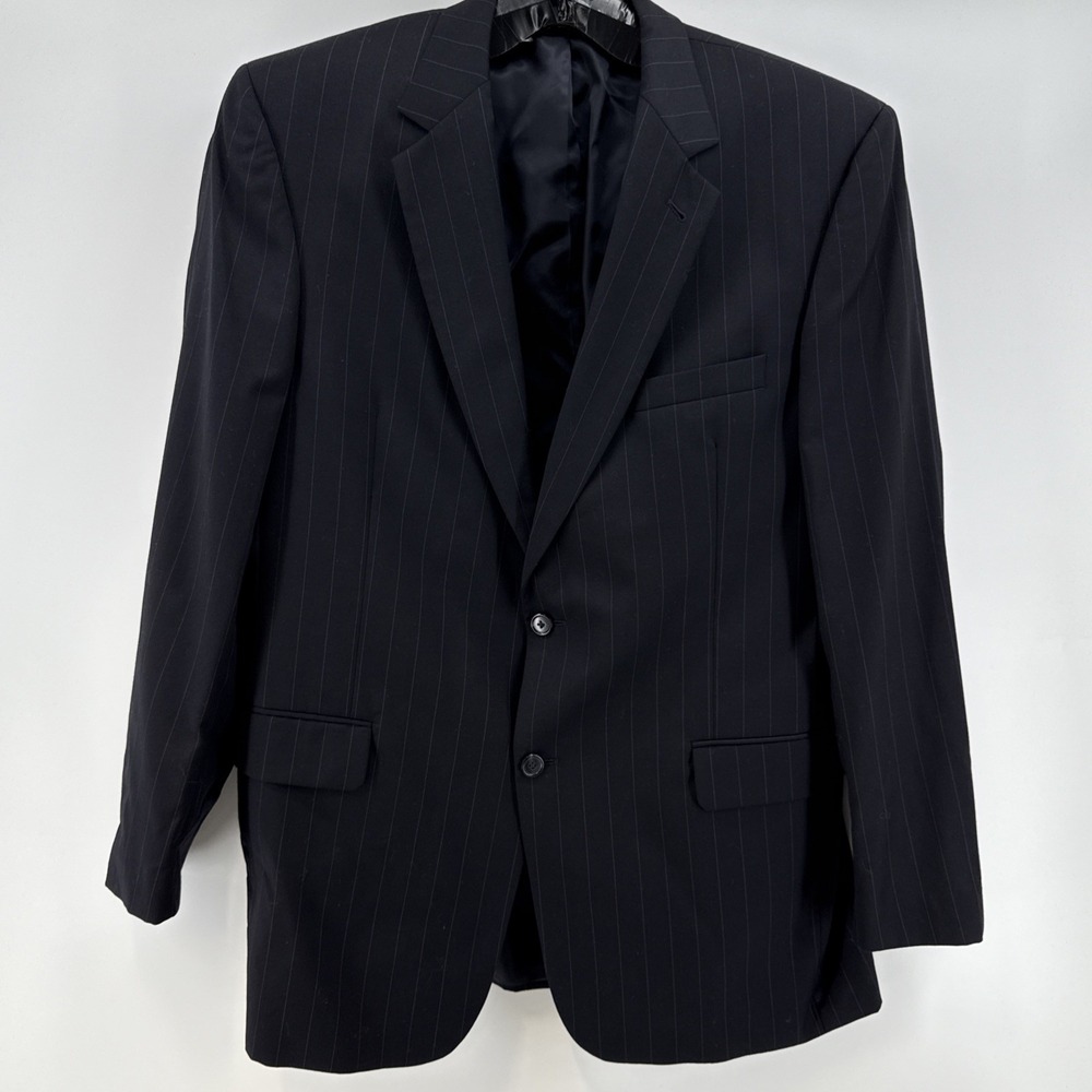 Jos A Bank Signature Men's 44L Navy Pinstriped Wool 2 Button Notch Blazer